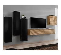 Ensemble Meuble TV "Switch Lamel III" 330cm Naturel & Noir