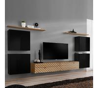 Ensemble Meuble TV "Switch Lamel IV" 320cm Naturel & Noir
