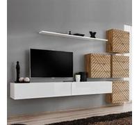 Ensemble Meuble TV "Switch Lamel IX" 310cm Blanc & Naturel Blanc G