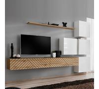 Ensemble Meuble TV "Switch Lamel IX" 310cm Naturel & Blanc