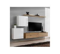 Ensemble Meuble TV "Switch Lamel V" 250cm Naturel & Blanc