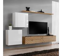 Ensemble Meuble TV "Switch Lamel V" 250cm Naturel & Blanc