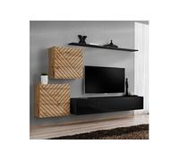 Ensemble Meuble TV "Switch Lamel V" 250cm Noir & Naturel