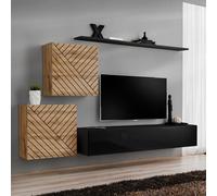Ensemble Meuble TV "Switch Lamel V" 250cm Noir & Naturel