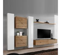 Ensemble Meuble TV "Switch Lamel VI" 330cm Naturel & Blanc