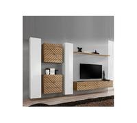 Ensemble Meuble TV "Switch Lamel VI" 330cm Naturel & Blanc