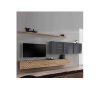 Ensemble Meuble TV "Switch Lamel VII" 340cm Naturel & Gris
