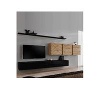 Ensemble Meuble TV "Switch Lamel VII" 340cm Noir & Naturel