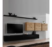 Ensemble Meuble TV "Switch Lamel VII" 340cm Noir & Naturel