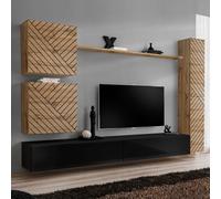 Ensemble Meuble TV "Switch Lamel VIII" 280cm Noir & Naturel