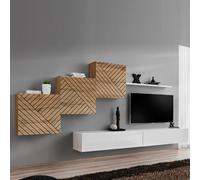 Ensemble Meuble TV "Switch Lamel X" 330cm Blanc & Naturel