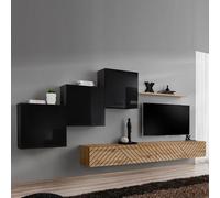 Ensemble Meuble TV "Switch Lamel X" 330cm Naturel & Noir