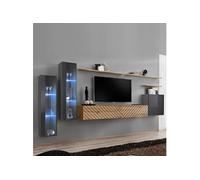 Ensemble Meuble TV "Switch Lamel XI" 330cm Naturel & Gris