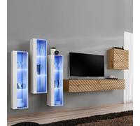 Ensemble Meuble TV "Switch Lamel XIII" 330cm Naturel & Blanc