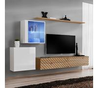 Ensemble Meuble TV "Switch Lamel XV" 260cm Naturel & Blanc