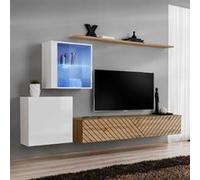 Ensemble Meuble TV "Switch Lamel XV" 260cm Naturel & Blanc Beige G