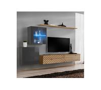 Ensemble Meuble TV "Switch Lamel XV" 260cm Naturel & Gris