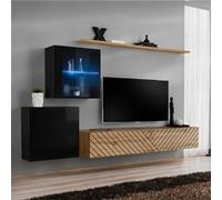 Ensemble Meuble TV "Switch Lamel XV" 260cm Naturel & Noir Beige G