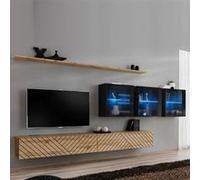 Ensemble Meuble TV "Switch Lamel XVII" 340cm Naturel & Noir Beige G