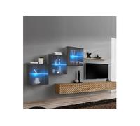 Ensemble Meuble TV "Switch Lamel XX" 330cm Naturel & Gris