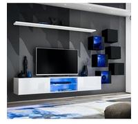 Ensemble Meuble TV "Switch XXI" 260cm Blanc & Noir Blanc G