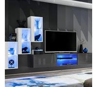 Ensemble Meuble TV "Switch XXII" 210cm Blanc & Gris Blanc G
