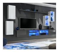 Ensemble Meuble TV "Switch XXV" 280cm Blanc & Gris Blanc G