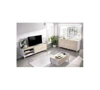 Ensemble Meuble TV + Table basse + Buffet NESS - Mélaminé - Style scandinave - Chêne et blanc