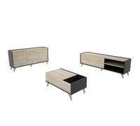 Ensemble meuble TV table basse buffet NESS - Mélaminé - Style scandinave - Chene naturel et graphite
