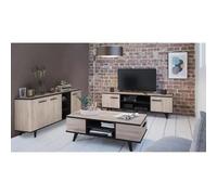 Ensemble meuble TV table basse buffet WAYNE - Mélaminé - Style scandinave - Chêne brossé et noir