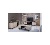 Ensemble meuble TV table basse buffet WAYNE - Mélaminé - Style scandinave - chêne brossé et noir