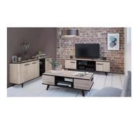 Ensemble Meuble Tv Table Basse Buffet Wayne - Mélaminé - Style Scandinave - Chêne Brossé Et Noir Beige