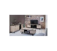 Ensemble meuble TV table basse buffet WAYNE - Mélaminé - Style scandinave - chêne brossé et noir