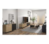 Ensemble meuble TV, table basse et buffet bas - TRUST - Chêne / Noir - GAMI