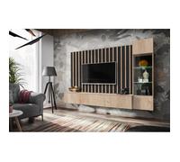Ensemble meuble TV ""Verti"" - Beige/Noir - L 220 x H 148 x P 35 cm