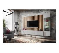 Ensemble meuble TV ""Verti"" - Blanc/Beige - L 220 x H 148 x P 35 cm