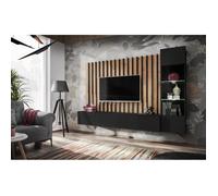Ensemble meuble TV ""Verti"" - Noir/Beige - L 220 x H 148 x P 35 cm