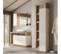 Ensemble meuble vasque 110cm + colonne beige et aspect bois Cadiz - ARTURO -