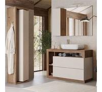 Ensemble meuble vasque 110cm + colonne pivotante beige et aspect bois Mercure - ARTURO - ALTOBUY Beige