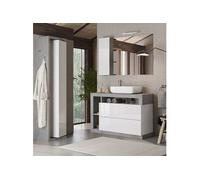 Ensemble meuble vasque 110cm + colonne pivotante blanc et aspect béton - ARTURO -