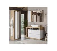 Ensemble meuble vasque 110cm + colonne pivotante blanc et aspect bois Cadiz - ARTURO -