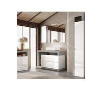 Ensemble meuble vasque 110cm + rangement + armoire 1P blanc et aspect béton - ARTURO - ALTOBUY Blanc