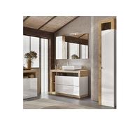 Ensemble meuble vasque 110cm + rangement + armoire 1P blanc et aspect bois Cadiz - ARTURO - ALTOBUY Blanc