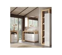 Ensemble meuble vasque 110cm + rangements + colonne blanc et aspect bois Cadiz - ARTURO -