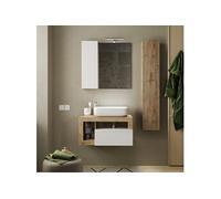 Ensemble meuble vasque 78 cm et colonne suspendus blanc et aspect bois Cadiz - ARTURO - ALTOBUY Blanc