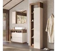 Ensemble meuble vasque 92cm + colonne beige et aspect bois Mercure - ARTURO -