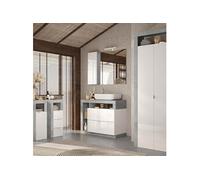 Ensemble meuble vasque 92cm + rangements + armoire blanc et aspect béton - ARTURO -