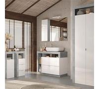 Ensemble meuble vasque 92cm + rangements + armoire blanc et aspect béton - ARTURO - ALTOBUY Blanc