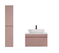 Ensemble Meuble Vasque à Poser + Colonne - 80 Cm - Emblematic Rose