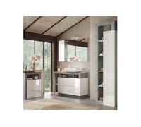 Ensemble meuble vasque Arturo 110cm avec rangement et colonne blanc aspect béton